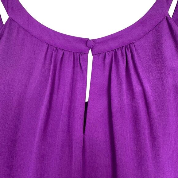 Suzie Chin For Maggy Boutique Women Silk Dress Sz 14 Purple Ruffle Racerback - Picture 8 of 15
